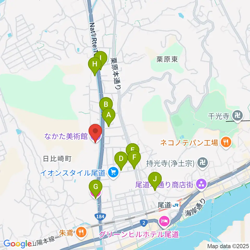 なかた美術館周辺のカフェ一覧地図