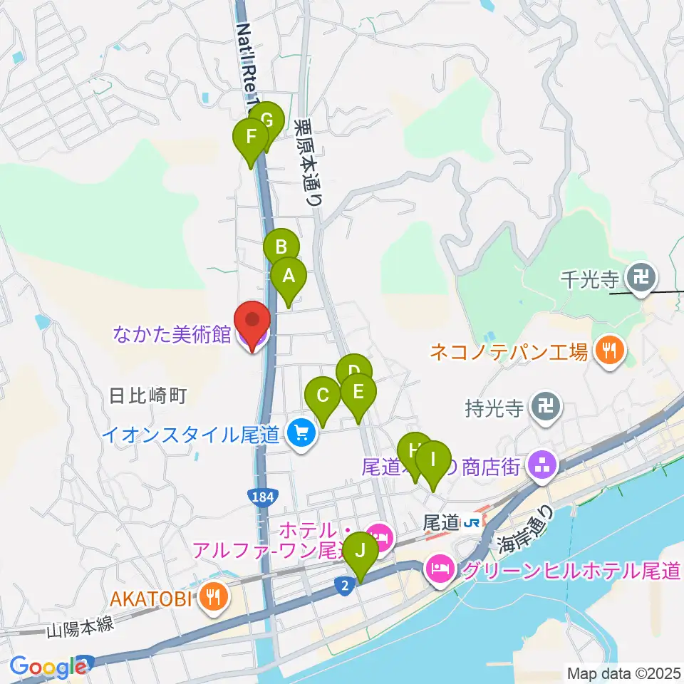 なかた美術館周辺のカフェ一覧地図