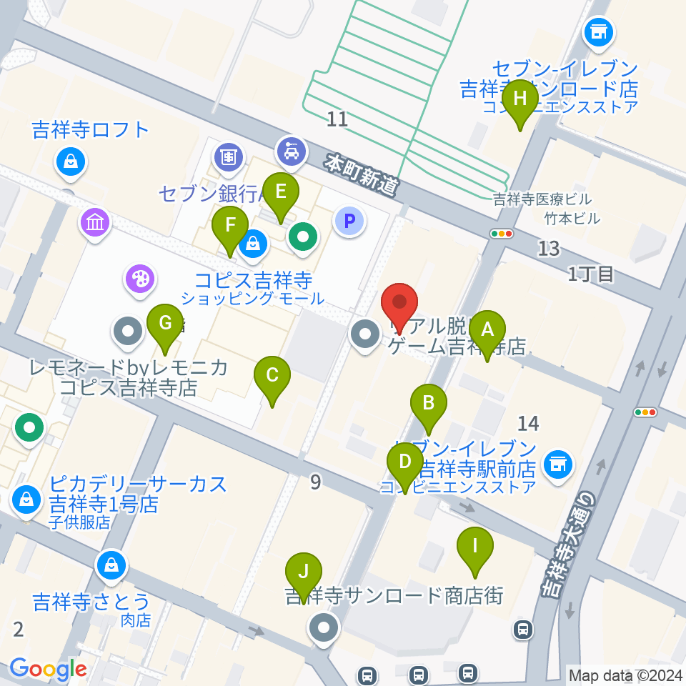 吉祥寺サムタイム周辺のカフェ一覧地図