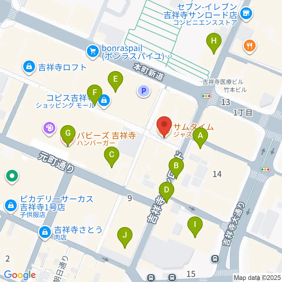 吉祥寺サムタイム周辺のカフェ一覧地図