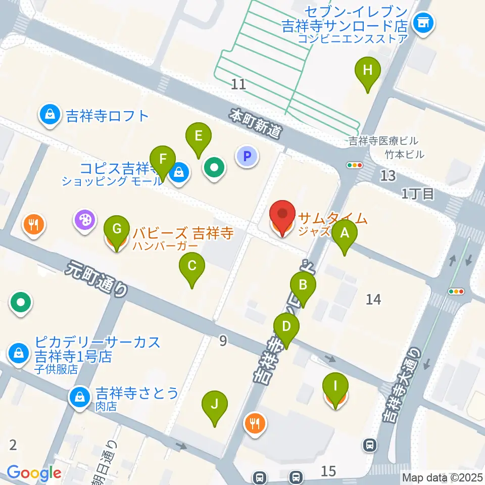 吉祥寺サムタイム周辺のカフェ一覧地図