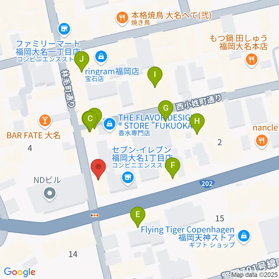 ボーカルレッスンミュウ天神校周辺のカフェ一覧地図