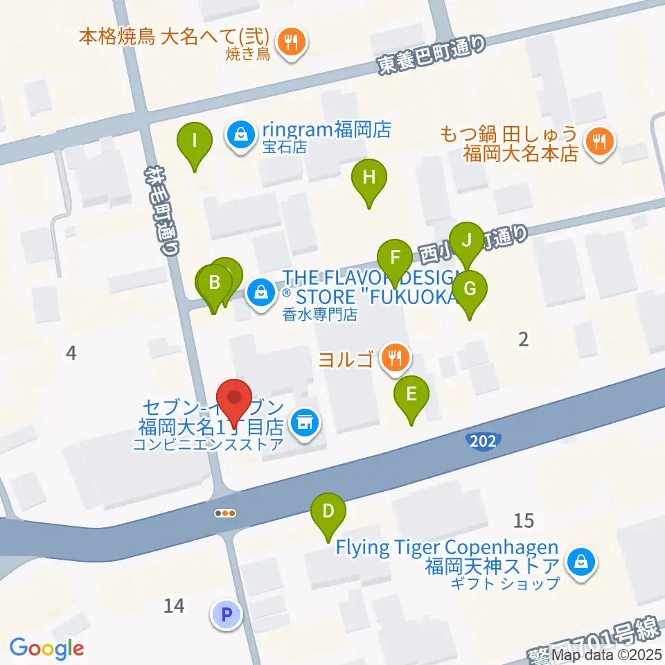 ボーカルレッスンミュウ天神校周辺のカフェ一覧地図