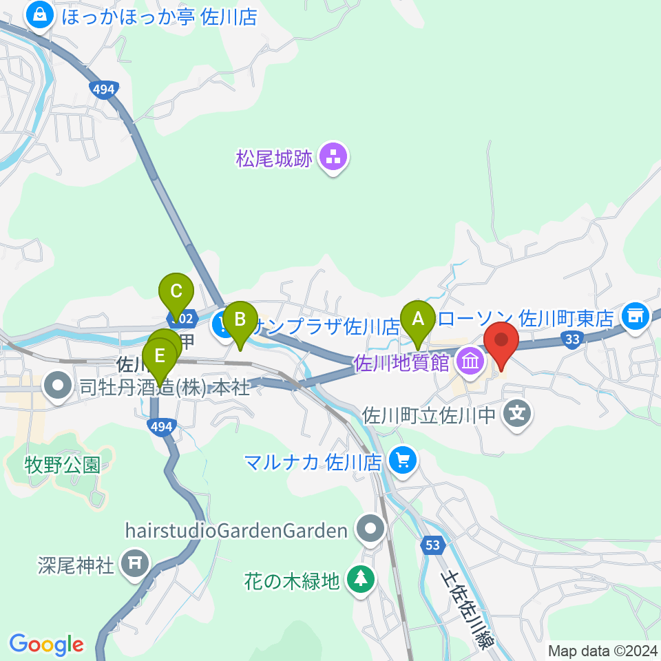 佐川町立桜座周辺のカフェ一覧地図