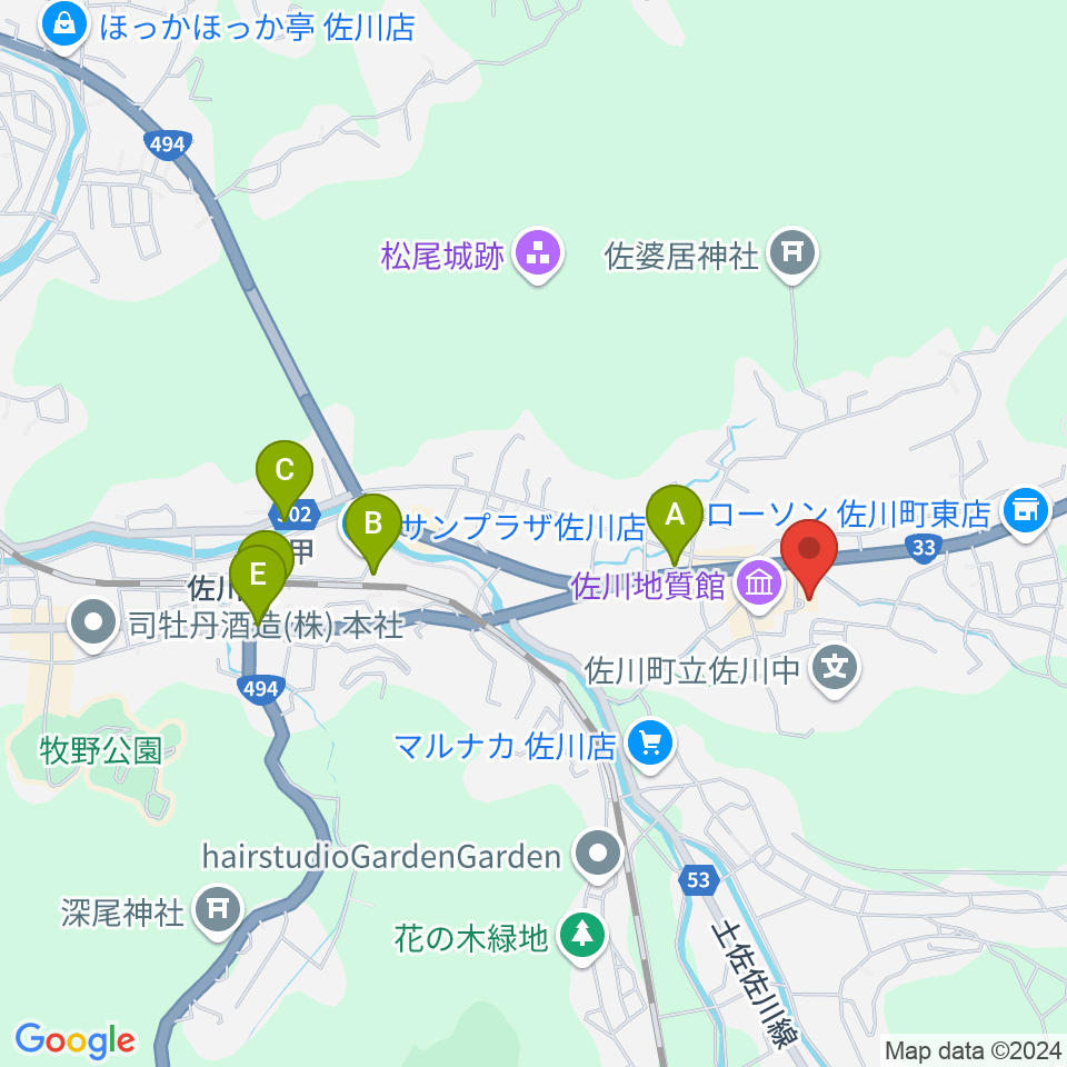 佐川町立桜座周辺のカフェ一覧地図