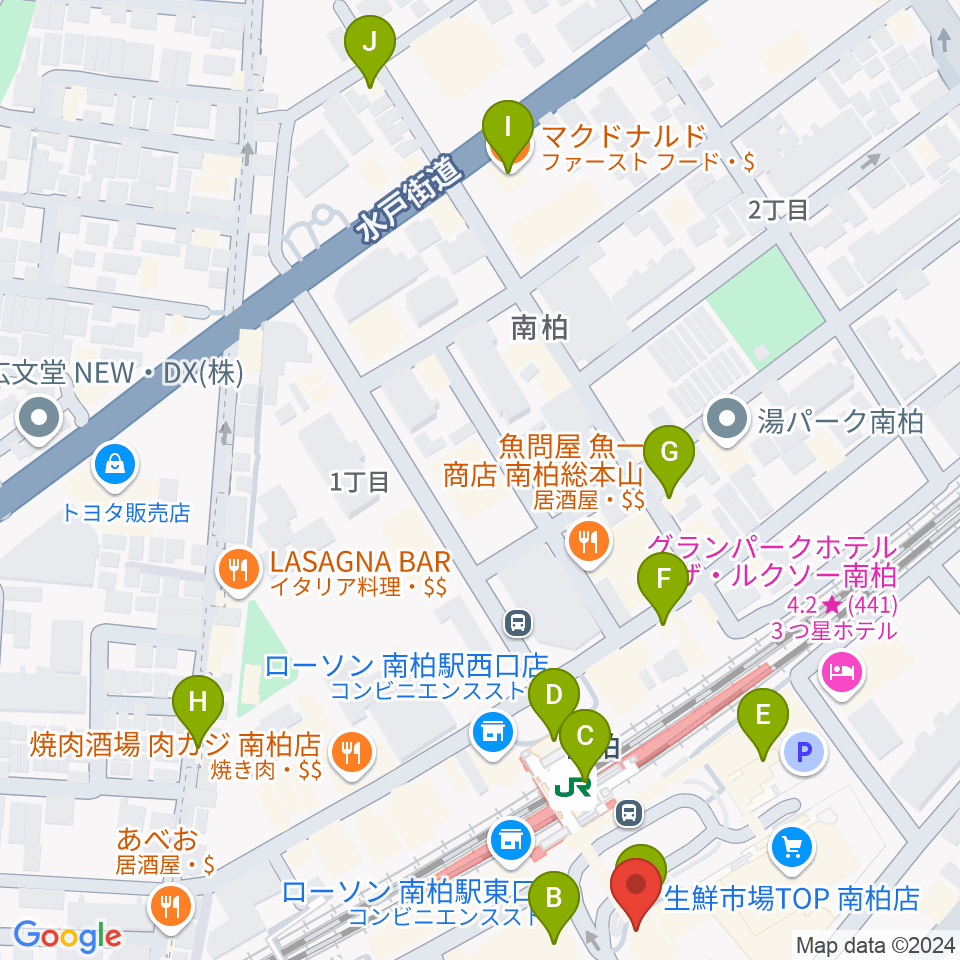 ウインズ南柏周辺のカフェ一覧地図