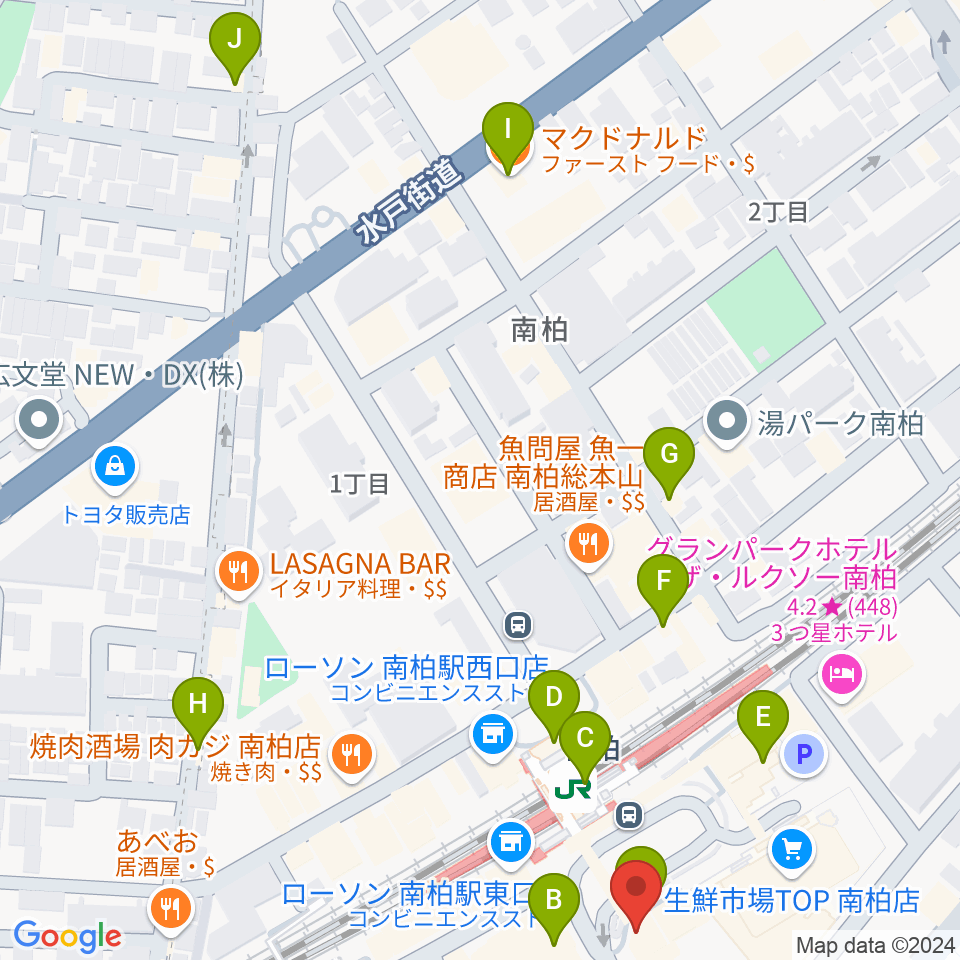 ウインズ南柏周辺のカフェ一覧地図