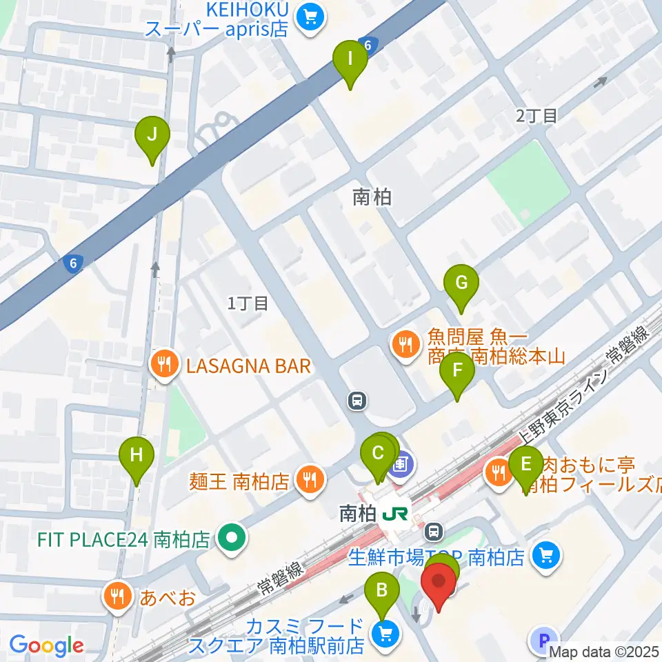 ウインズ南柏周辺のカフェ一覧地図