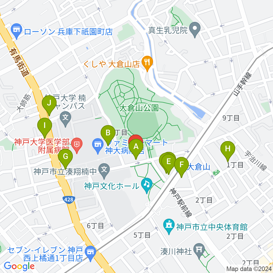 神戸ラピスホール周辺のカフェ一覧地図