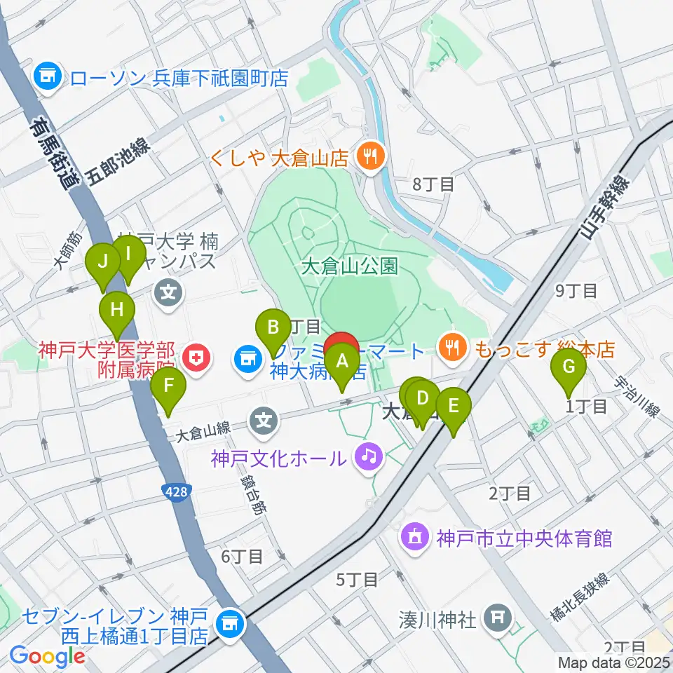神戸ラピスホール周辺のカフェ一覧地図
