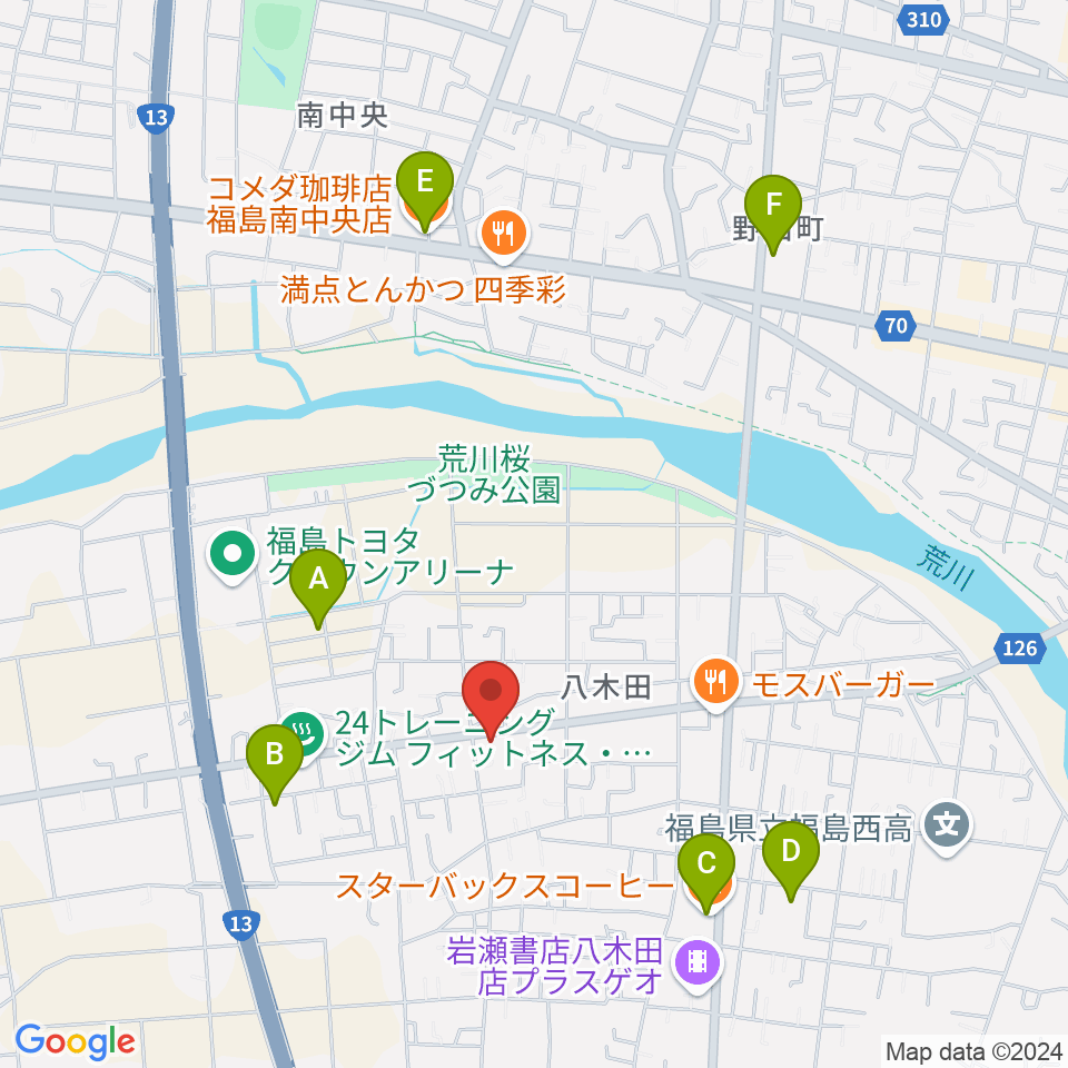 ピアノハウス福島周辺のカフェ一覧地図