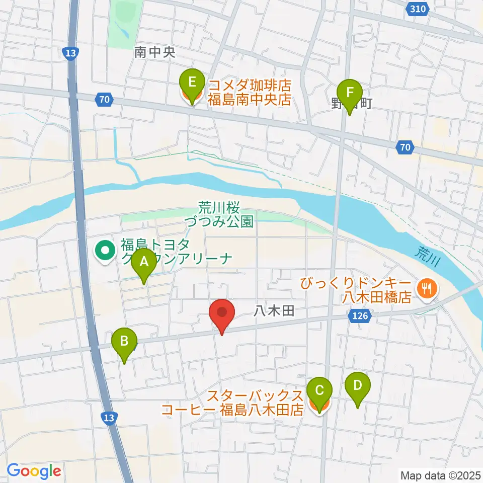 ピアノハウス福島周辺のカフェ一覧地図