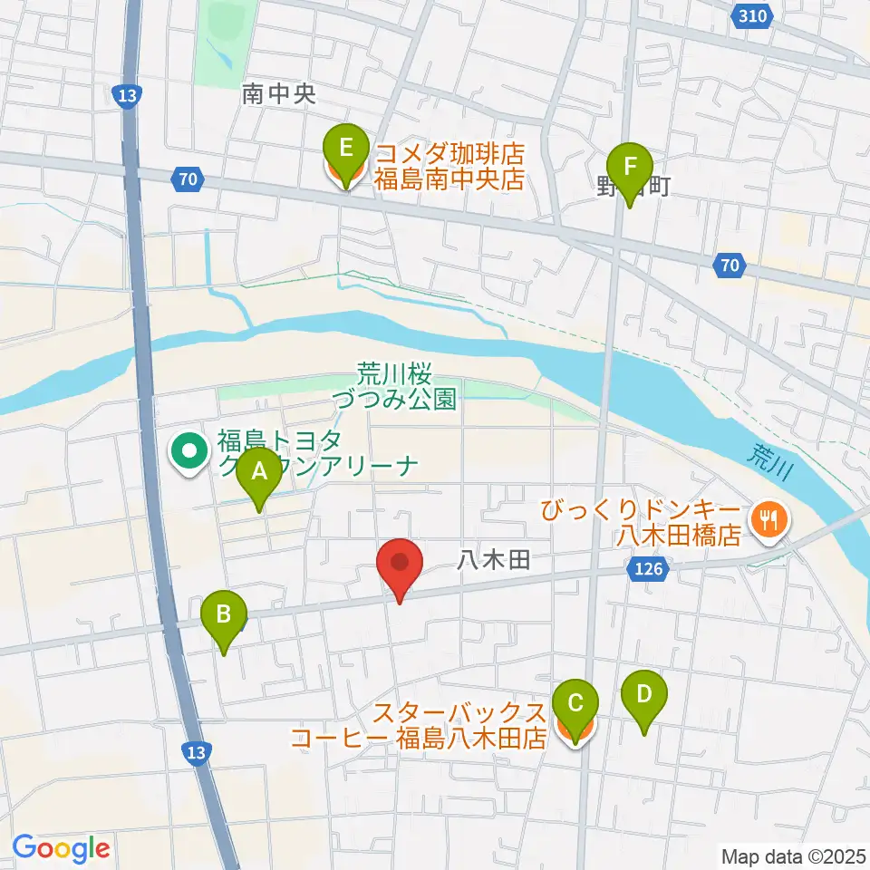 ピアノハウス福島周辺のカフェ一覧地図