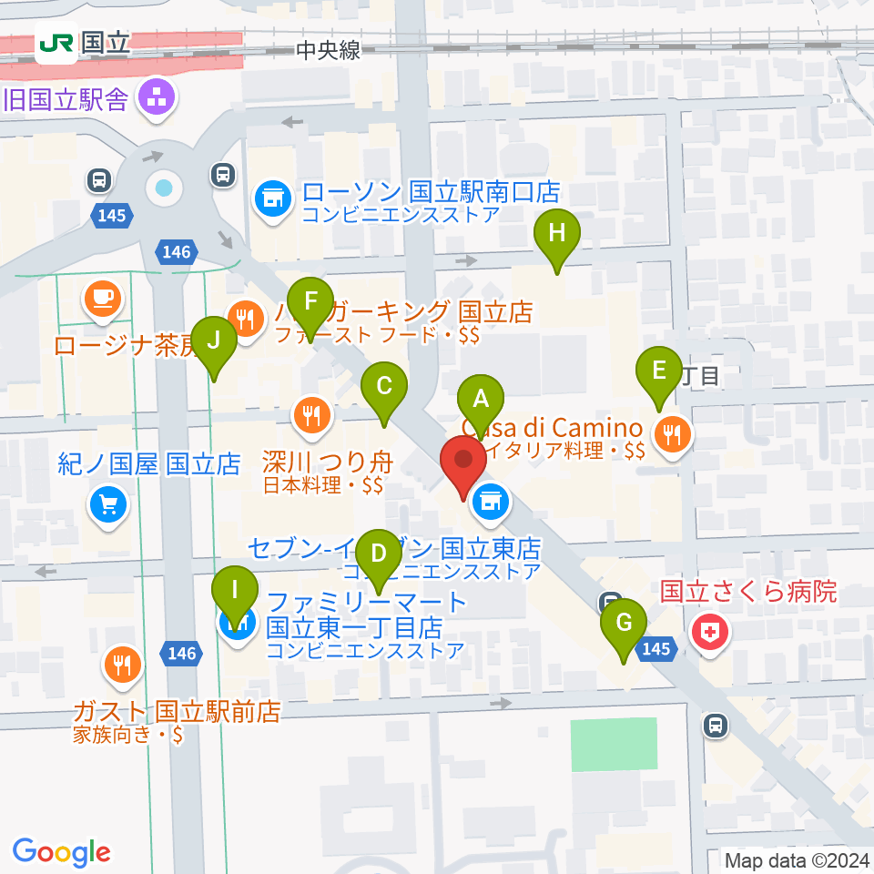 国立はっぽん周辺のカフェ一覧地図