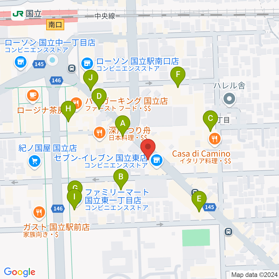 国立はっぽん周辺のカフェ一覧地図