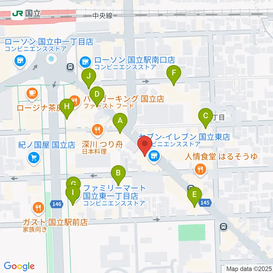 国立はっぽん周辺のカフェ一覧地図