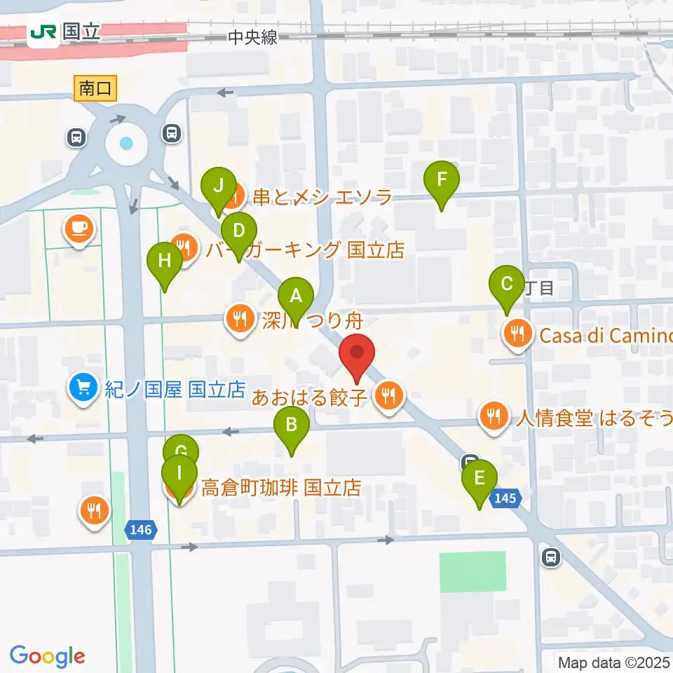 国立はっぽん周辺のカフェ一覧地図