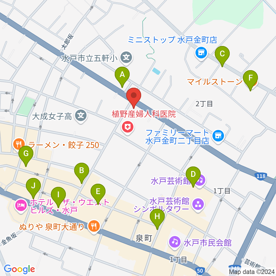 水戸奏楽堂周辺のカフェ一覧地図