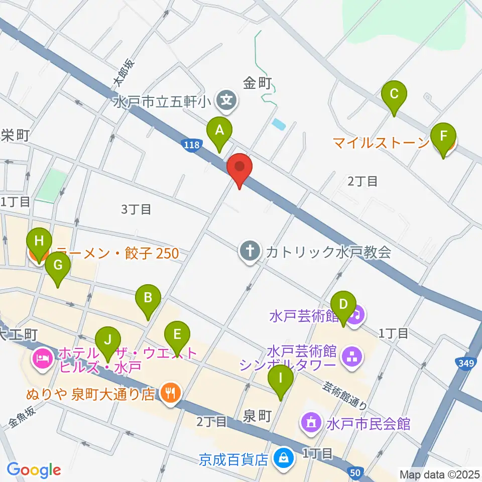 水戸奏楽堂周辺のカフェ一覧地図