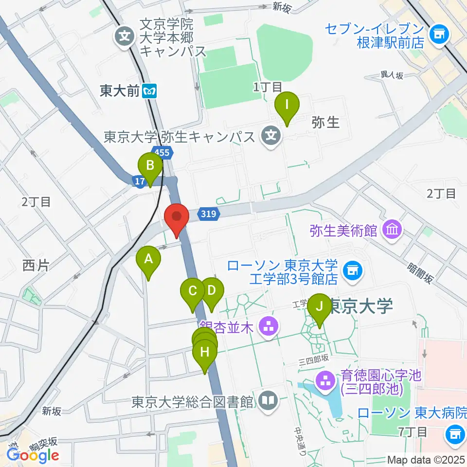 三浦ピアノ本郷店周辺のカフェ一覧地図