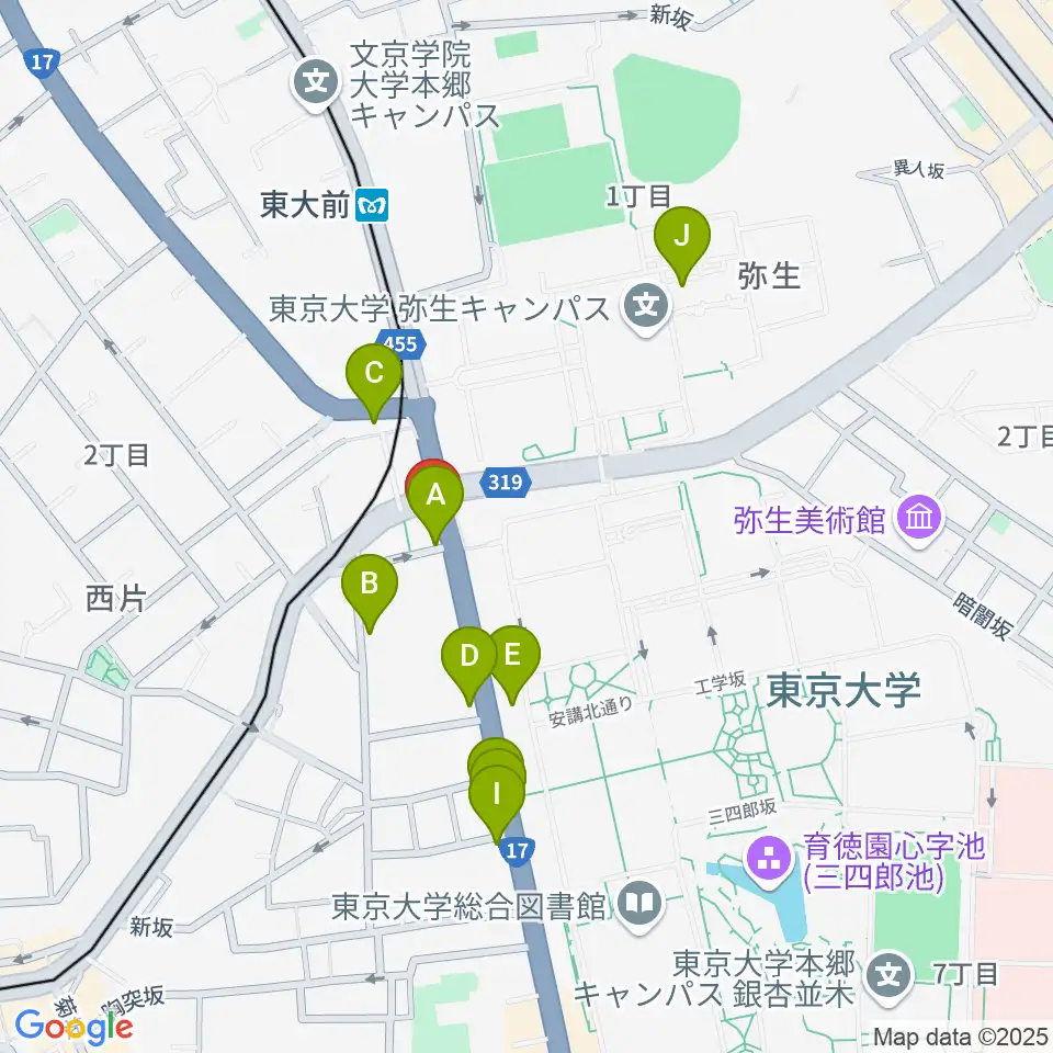 三浦ピアノ本郷店周辺のカフェ一覧地図