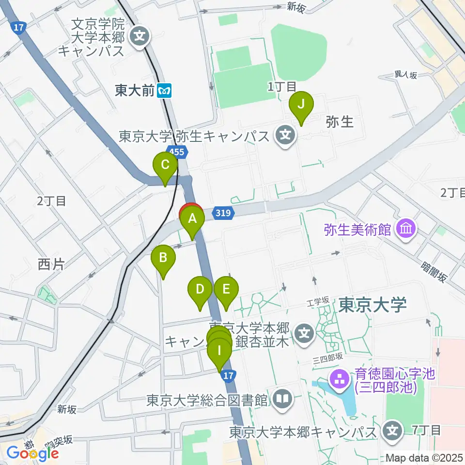 三浦ピアノ本郷店周辺のカフェ一覧地図