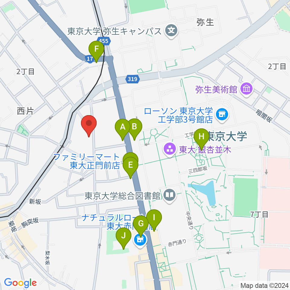 求道会館周辺のカフェ一覧地図