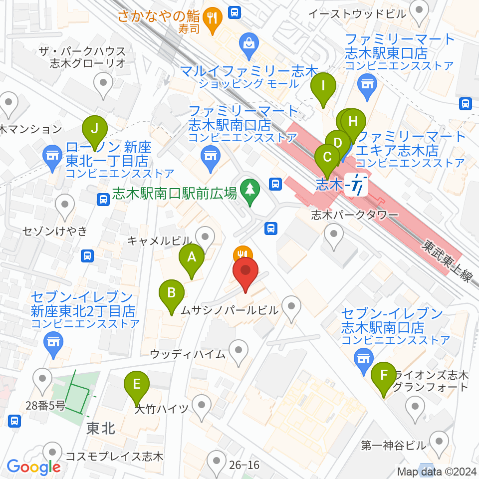 森音楽教室ボーカルコース周辺のカフェ一覧地図