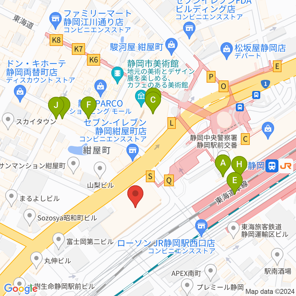 静岡音楽館AOI周辺のカフェ一覧地図