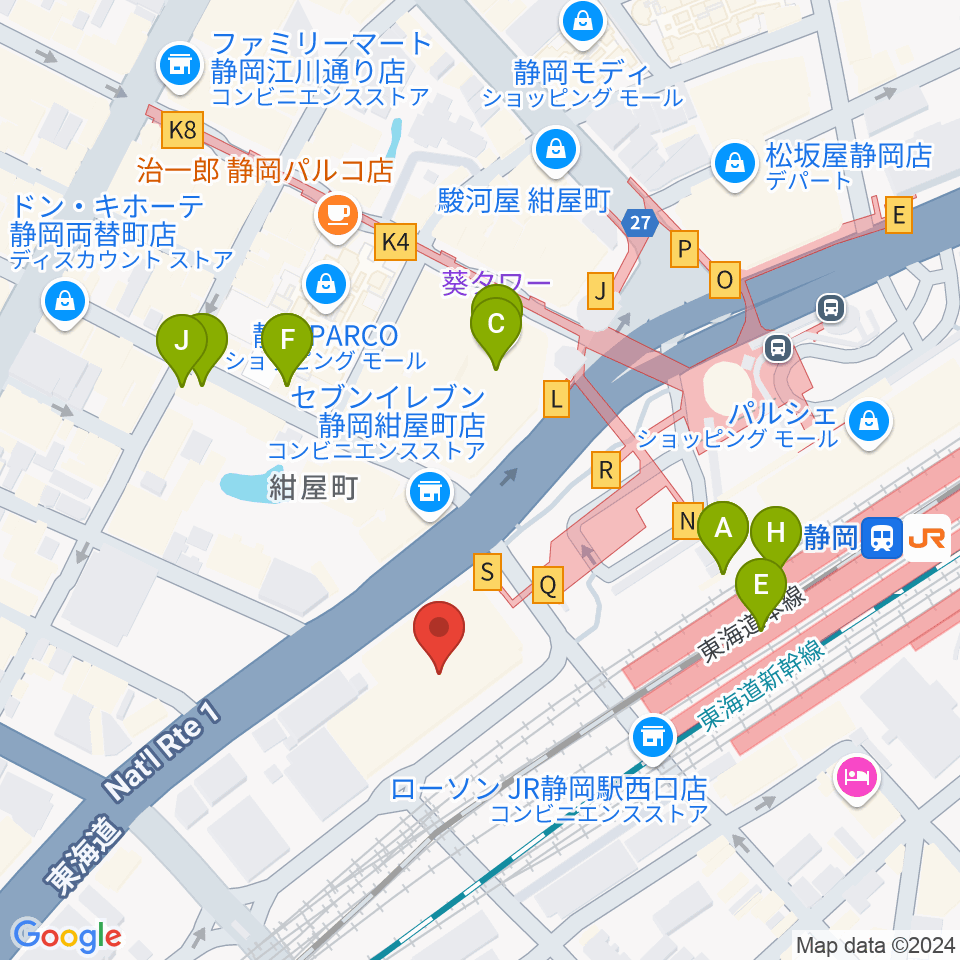 静岡音楽館AOI周辺のカフェ一覧地図