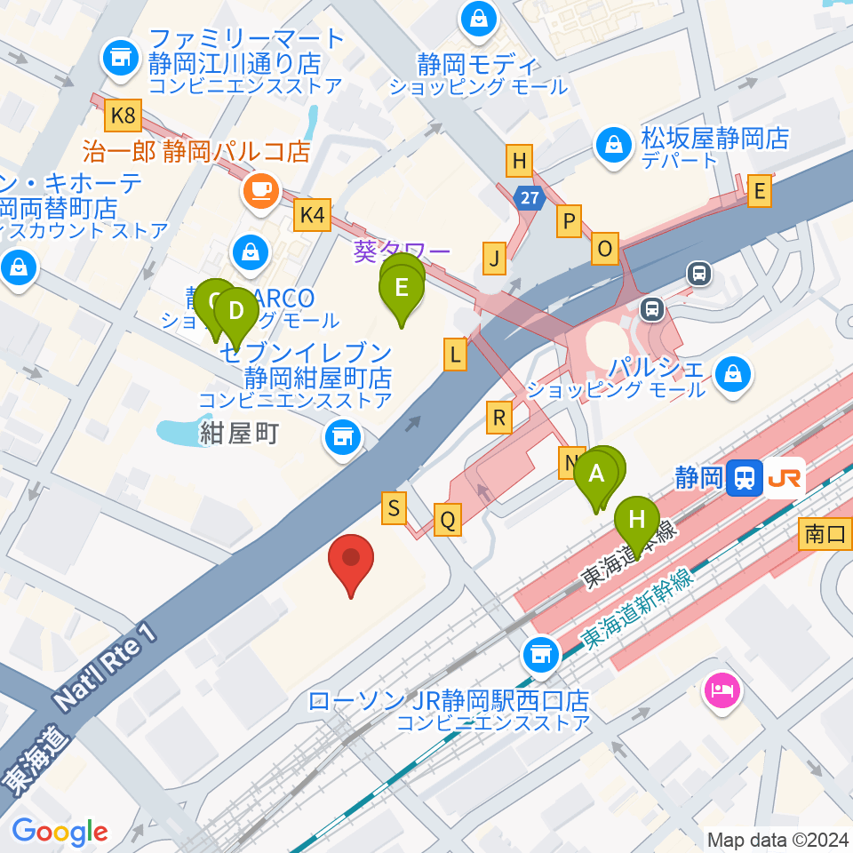 静岡音楽館AOI周辺のカフェ一覧地図