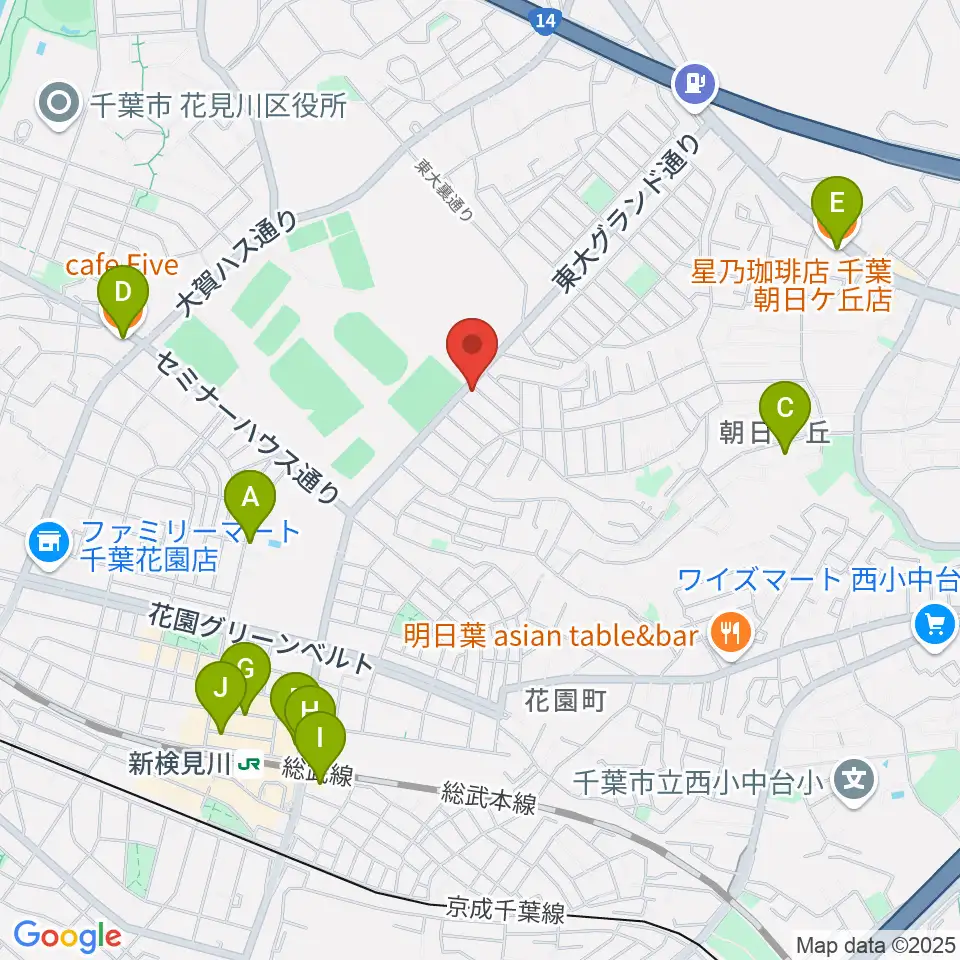 はなみがわ風の丘HALL周辺のカフェ一覧地図