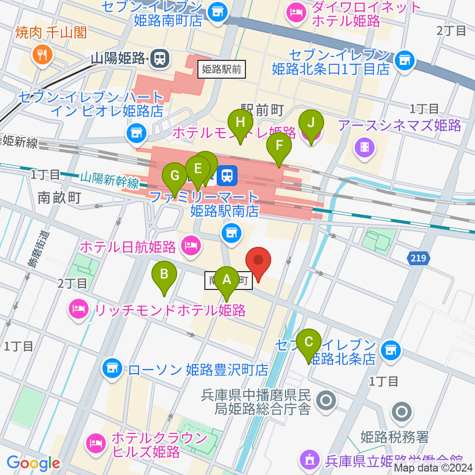 スガナミミュージックサロン姫路周辺のカフェ一覧地図