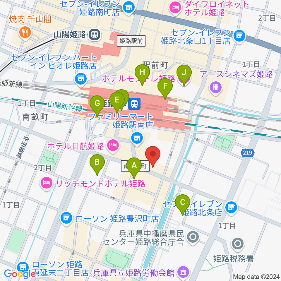 スガナミミュージックサロン姫路周辺のカフェ一覧地図