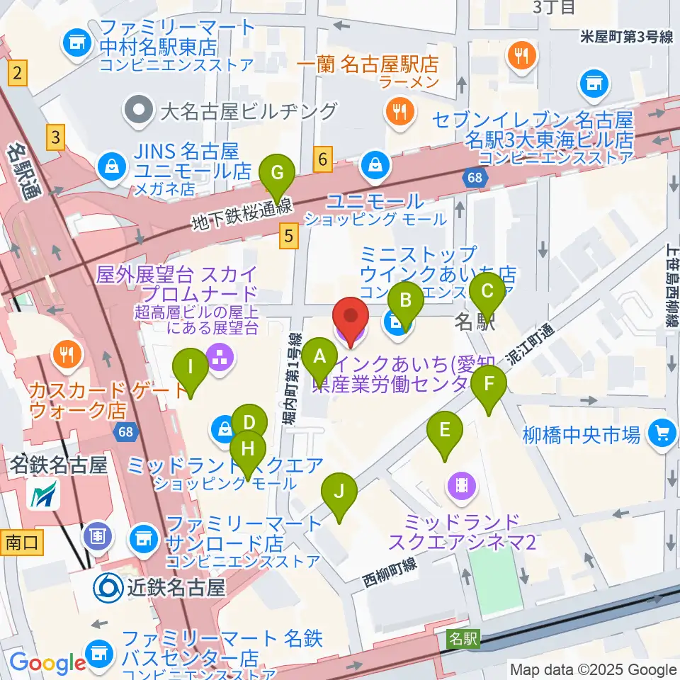 ウインクあいち周辺のカフェ一覧地図