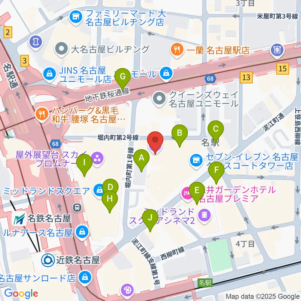 ウインクあいち周辺のカフェ一覧地図
