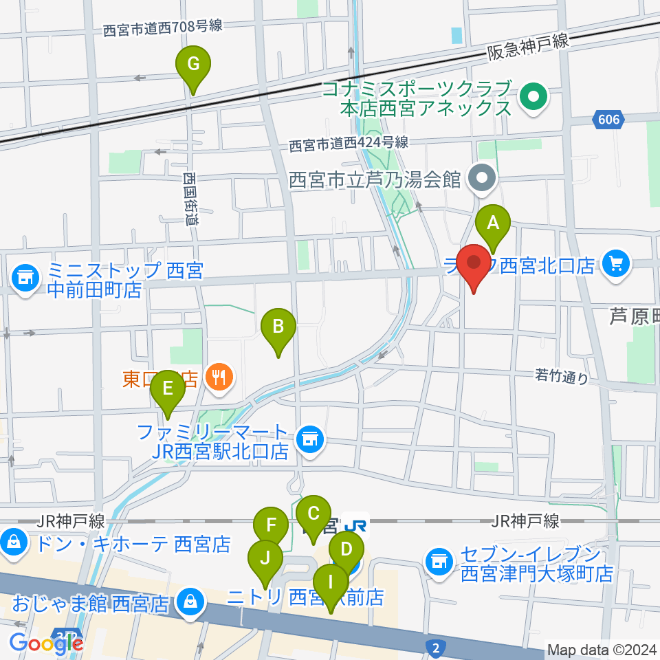 トップピアノ周辺のカフェ一覧地図