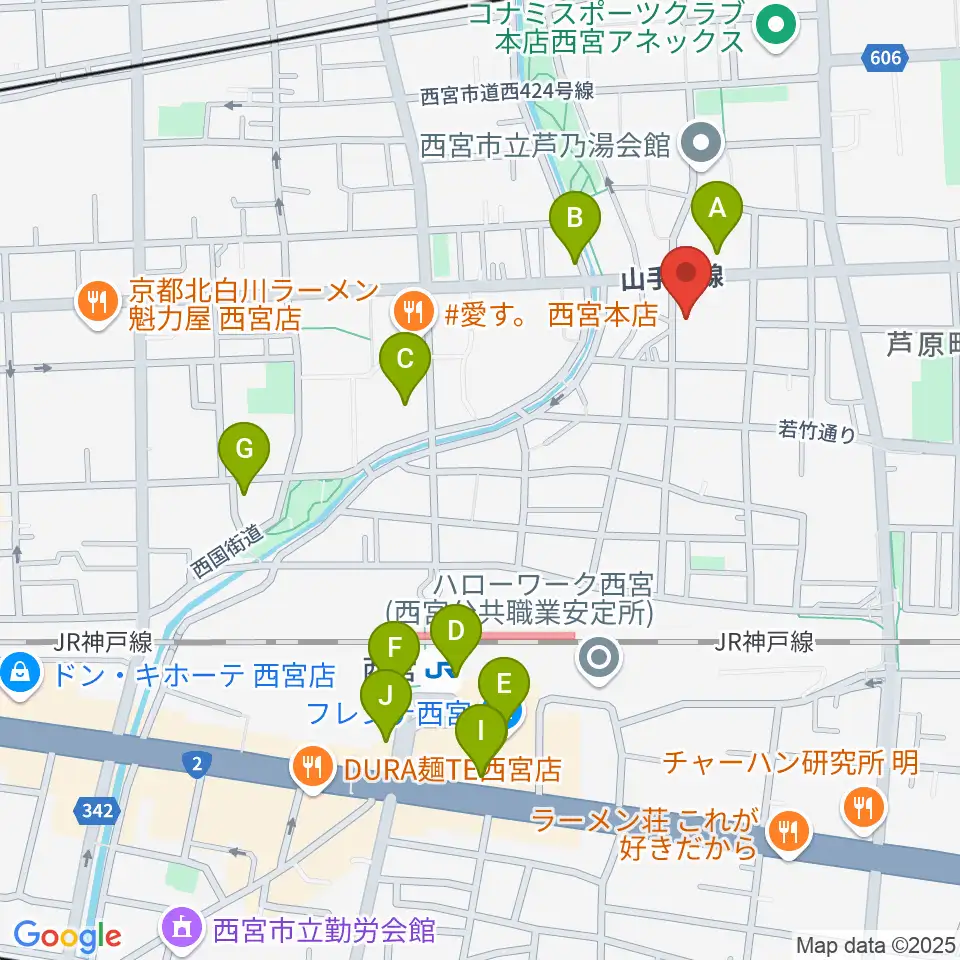 ピアノワークス周辺のカフェ一覧地図