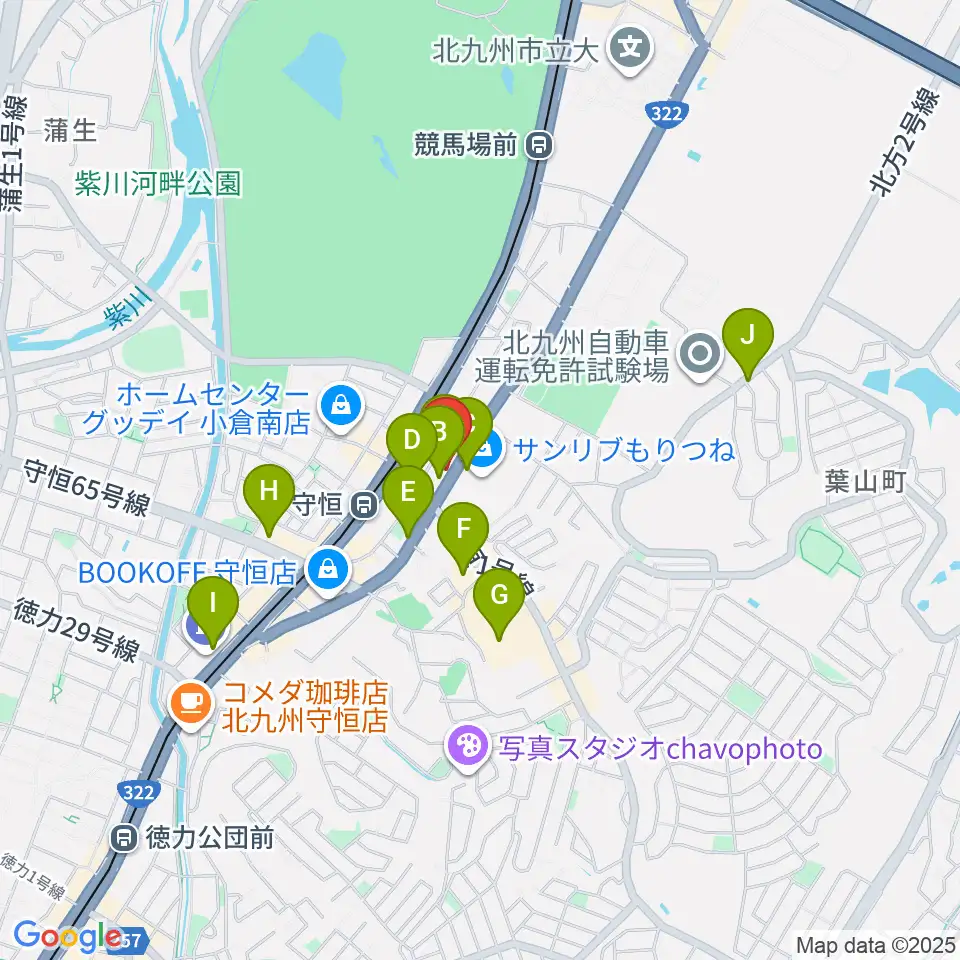 守恒みらいホール周辺のカフェ一覧地図