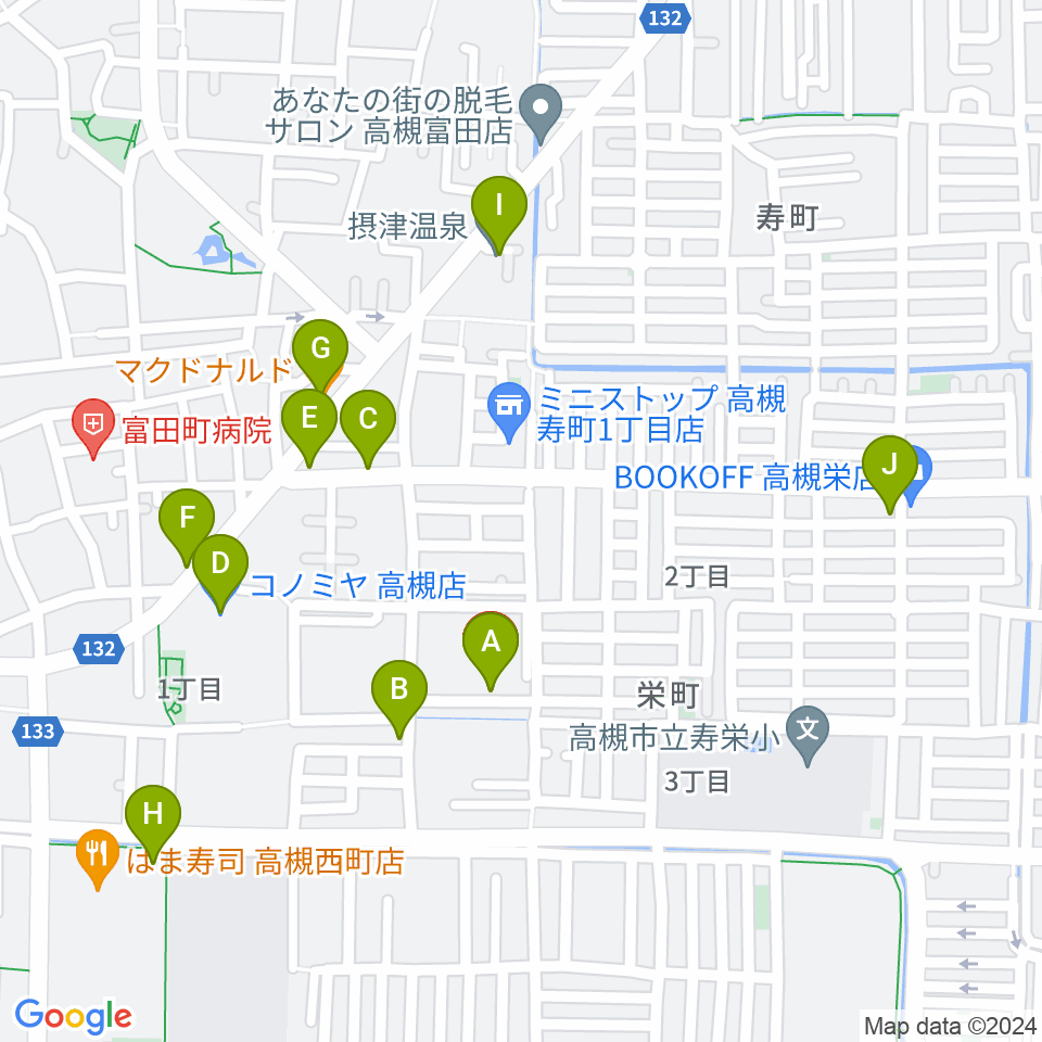 高槻ハイダウェイ周辺のカフェ一覧地図