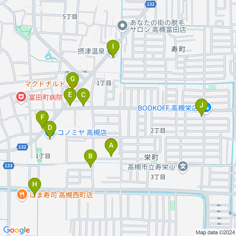 高槻ハイダウェイ周辺のカフェ一覧地図