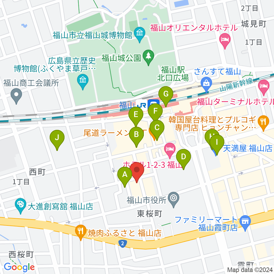 スガナミ楽器 福山本店周辺のカフェ一覧地図