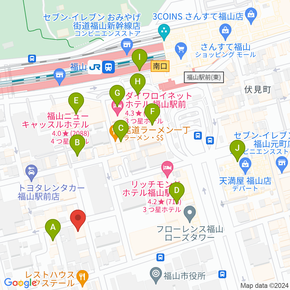 スガナミ楽器 福山本店周辺のカフェ一覧地図