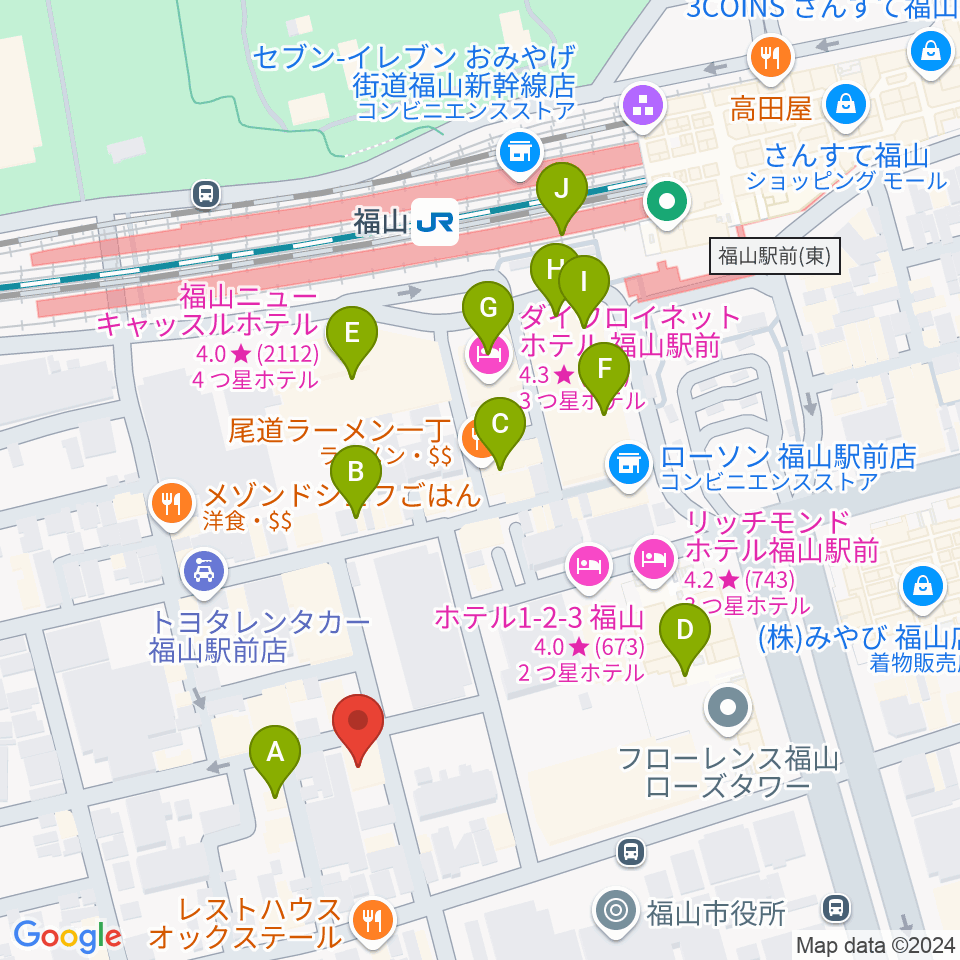 スガナミ楽器 福山本店周辺のカフェ一覧地図