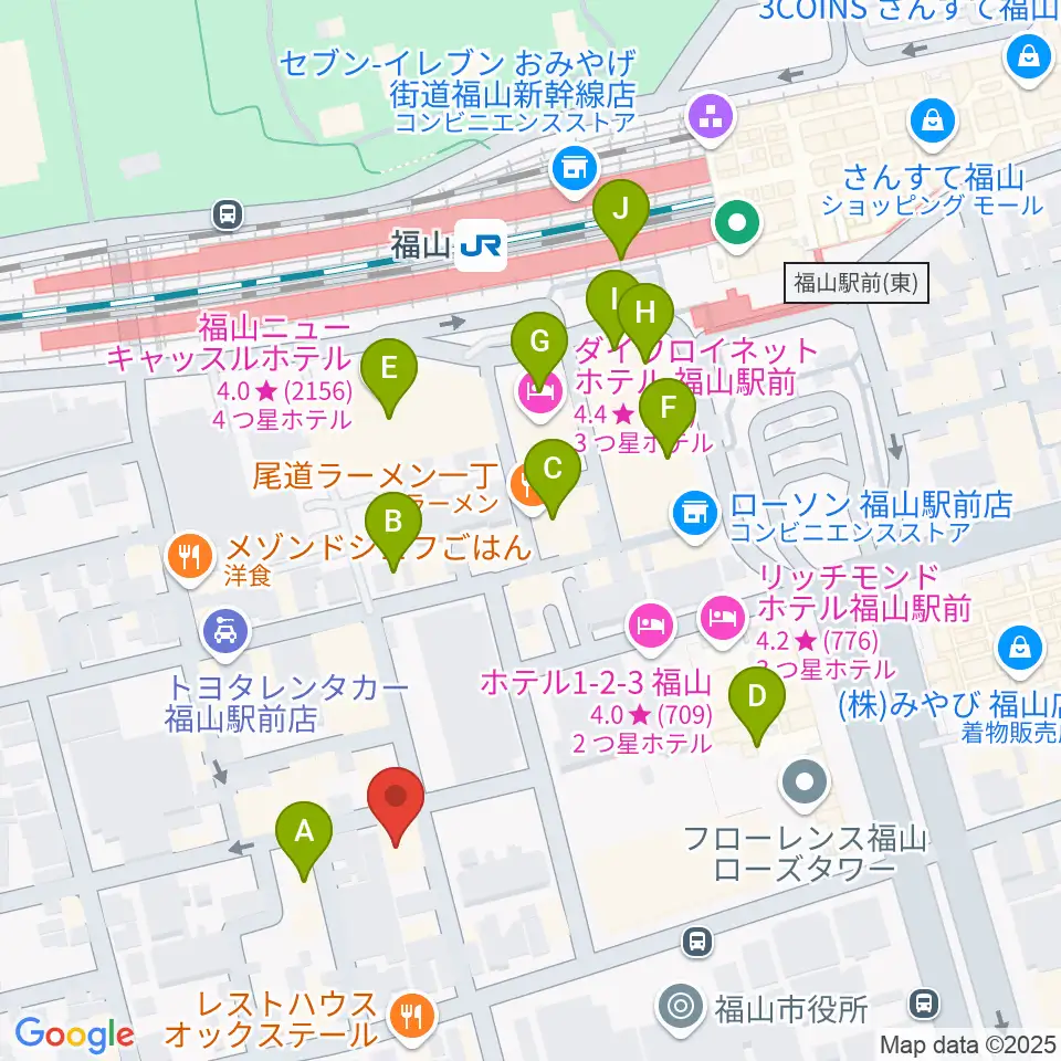 スガナミ楽器 福山本店周辺のカフェ一覧地図