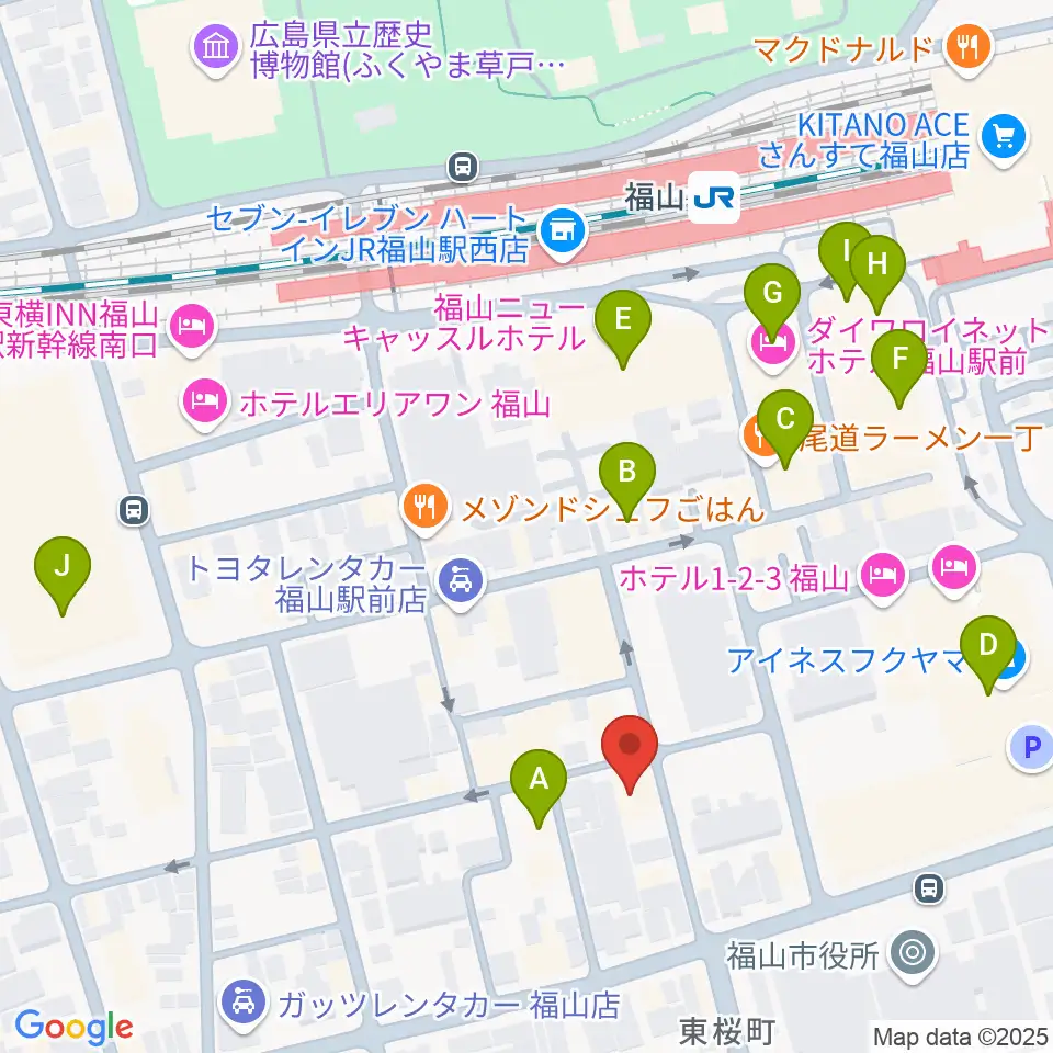 スガナミ楽器 福山本店周辺のカフェ一覧地図