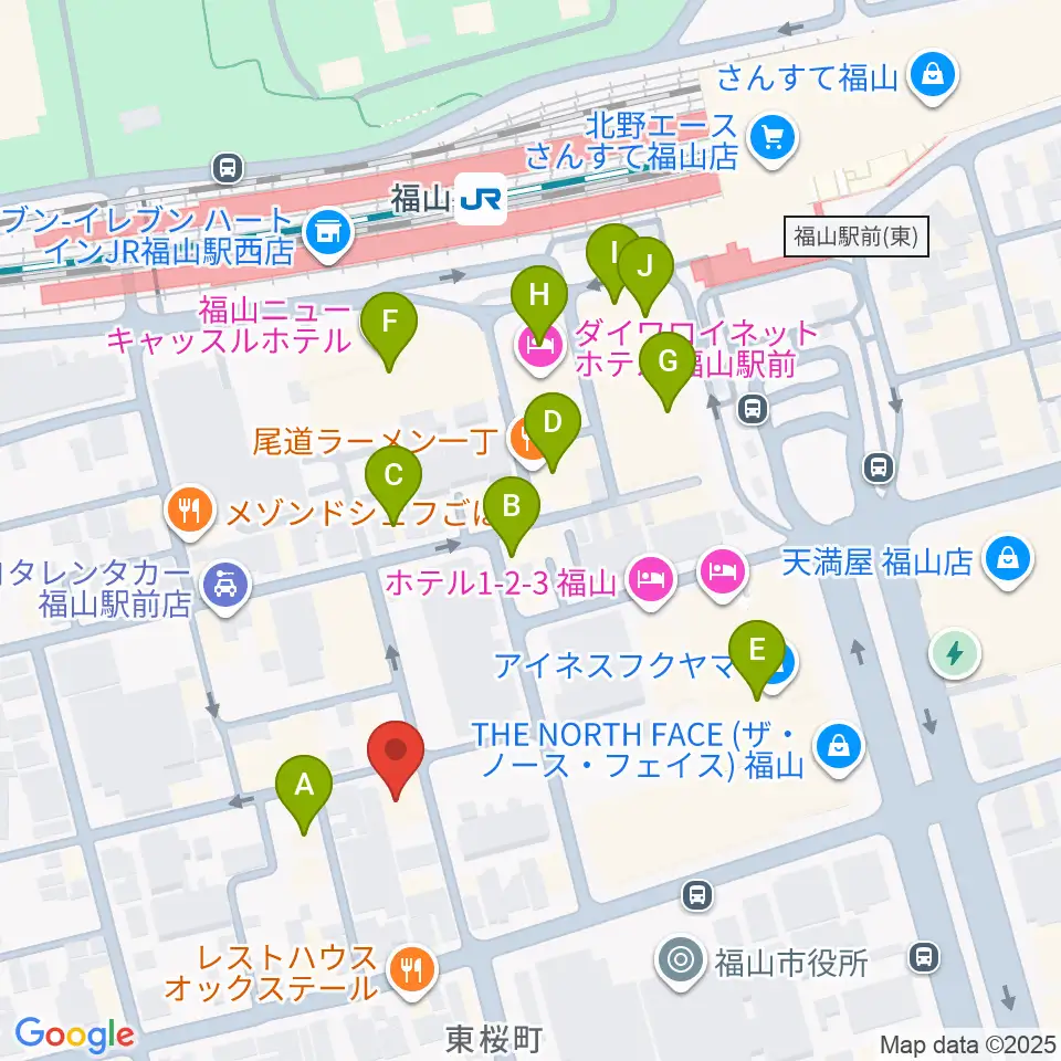 スガナミ楽器 福山本店周辺のカフェ一覧地図