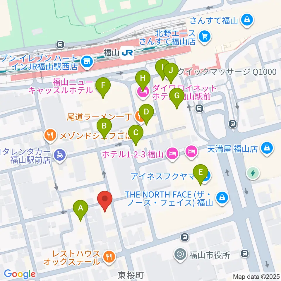 スガナミ楽器 福山本店周辺のカフェ一覧地図