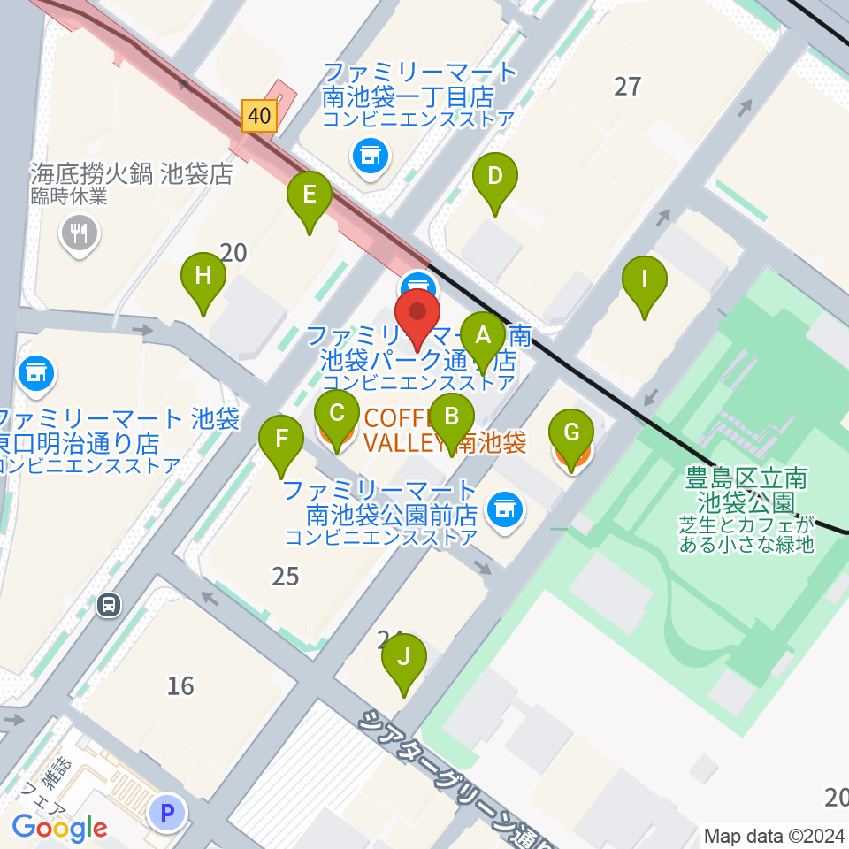 クロサワ楽器池袋店 アコースティック館周辺のカフェ一覧地図