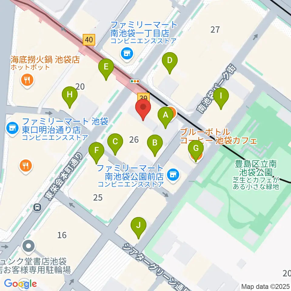 クロサワ楽器池袋店 アコースティック館周辺のカフェ一覧地図